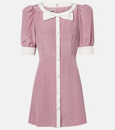 Alessandra Rich Clover Bow-detailed Polka-dot Silk Mini Dress In Pink