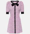 Alessandra Rich Clover Bow And Button-embellished Floral-print Silk Mini Dress In Pink-white