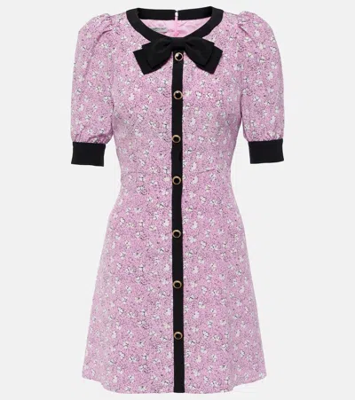 ALESSANDRA RICH BOW-DETAIL PRINTED SILK MINIDRESS