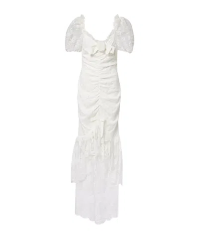 Alessandra Rich Puff-sleeve Lace Maxi Dress In White
