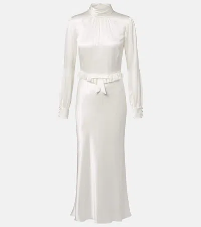 Alessandra Rich Bow-detail Ruffled Silk Satin Midi Dress In Multi