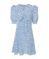 Alessandra Rich Bow-detailed Floral-print Silk-crepe Mini Dress In Blue