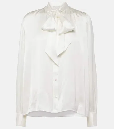 Alessandra Rich Bow-detail Silk Satin Blouse In White