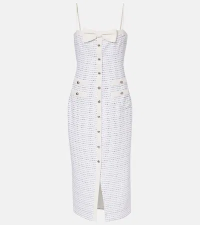 Alessandra Rich Bow-detail Striped Tweed Midi Dress In White