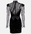 Alessandra Rich Paneled Gathered Lace And Ruched Velvet Mini Dress In Black