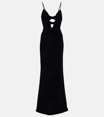 Alessandra Rich Bow-detail Velvet Gown In Black