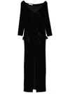 Alessandra Rich Velvet Off The Shoulder Dress In Black