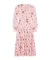 Alessandra Rich Bow-detailed Floral-print Silk Crepe De Chine Midi Dress In Pink