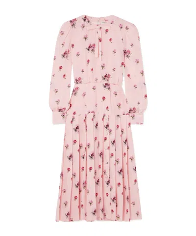 Alessandra Rich Bow-detailed Floral-print Silk Crepe De Chine Midi Dress In Pink