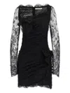 Alessandra Rich Draped Lace Mini Dress With Plunging Neckline In Black