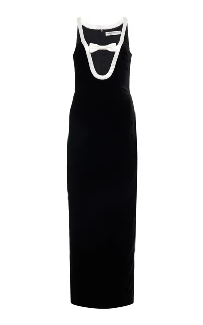 Alessandra Rich Bow-detailed Velvet Maxi Dress In Black