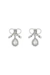 Alessandra Rich Bow Earrings With Crystal Pendant In Silver