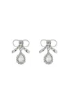 Alessandra Rich Bow Earrings With Crystal Pendant In Plated Brass