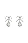 Alessandra Rich Bow Earrings With Crystal Pendant In Plated Brass In Silver