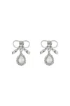Alessandra Rich Bow Earrings With Crystal Pendant In Plated Brass In Silver