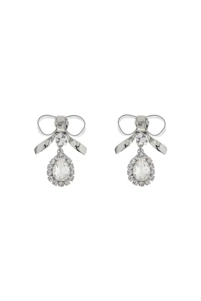 ALESSANDRA RICH BOW EARRINGS WITH CRYSTAL PENDANT IN SILVER-PLATED BRASS