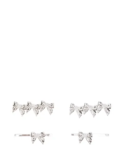 Alessandra Rich Bow-embellished Hair Clips In Metallic