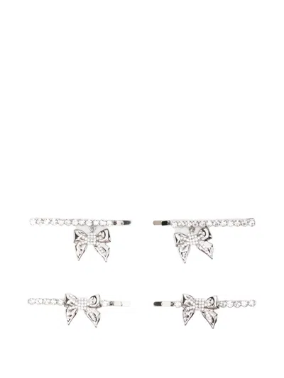 Alessandra Rich Bow-embellished Hair Clips In Metallic