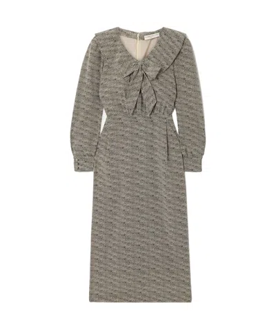 Alessandra Rich Bow-embellished Pleated Leopard-print Silk-chiffon Midi Dress In Brown