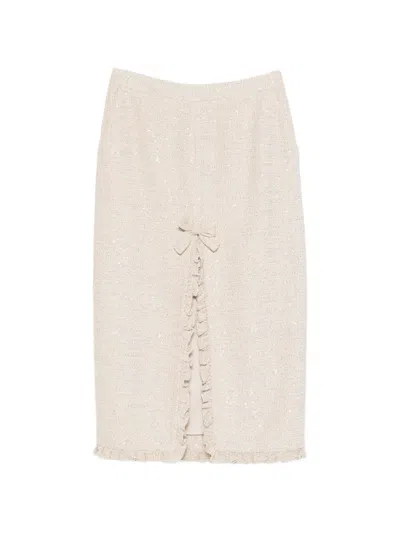Alessandra Rich Bow-embellished Sequined Skirt In Neutral