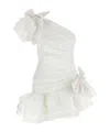 Alessandra Rich Taffeta Ruffled Bows Mini Dress In White