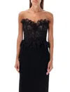 Alessandra Rich Strapless Bow-embellished Lace Bustier Top In Black