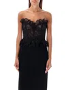 Alessandra Rich Strapless Bow-embellished Lace Bustier Top In Black