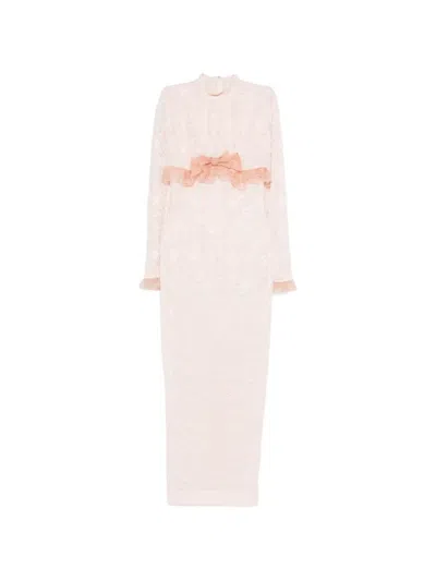 Alessandra Rich Bow Lace Dress In Pink