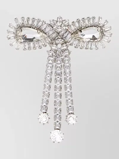 Alessandra Rich Bow Metal Pin Rhinestone Statement Piece In Metallic