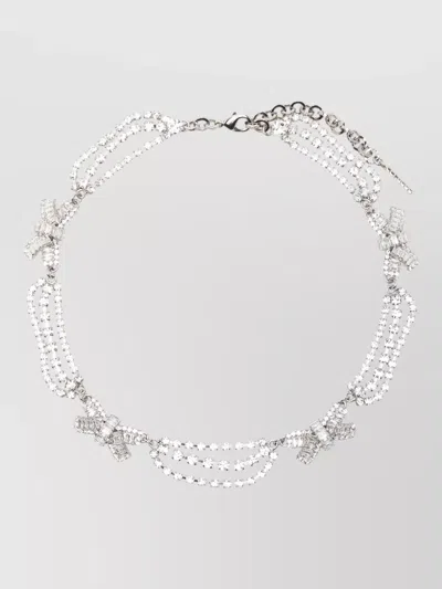 Alessandra Rich Bow Necklace Multi Strand Rhinestone Detail