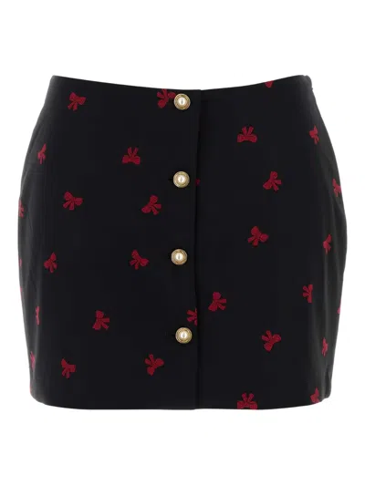 ALESSANDRA RICH BOW-PRINT BUTTON SKIRT