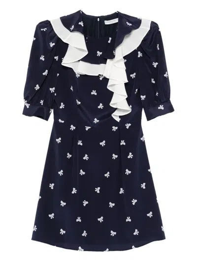Alessandra Rich Bow-print Mini Dress In Blue