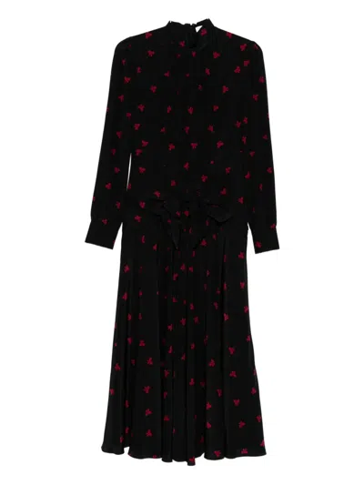 Alessandra Rich Bow-print Silk Dress In Black