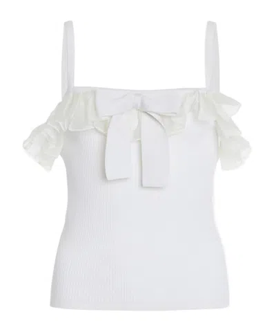 Alessandra Rich Bow Ruffled Top In White