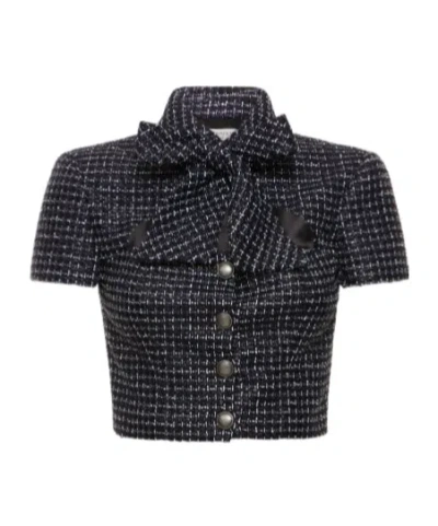 Alessandra Rich Bow Tweed Casual Jacket In Black