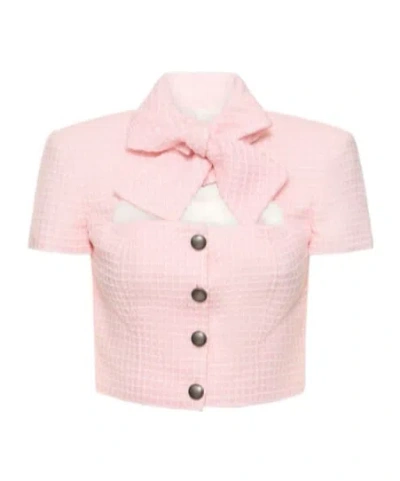 Alessandra Rich Bow Tweed Casual Jacket In Pink