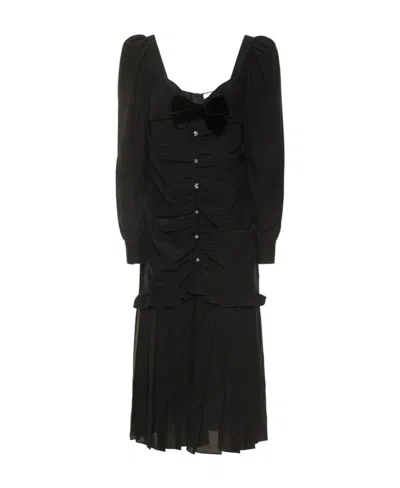 Alessandra Rich Bow Wool Crepe Midi Dress In Black