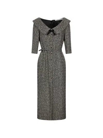 Alessandra Rich Bow-detail Belted Midi Dress In Gray