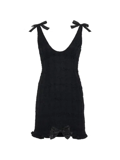 Alessandra Rich Bow-detail Bouclé-knit Mini Dress In Black