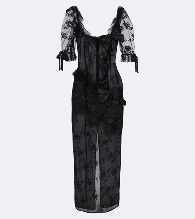 Alessandra Rich Bow-detail Cotton-blend Lace Midi Dress In Black