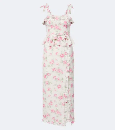 Alessandra Rich Bow-detail Floral Ruffled Silk Midi Dress In White