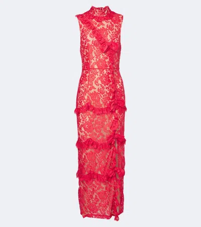 Alessandra Rich Bow-detail Tiered Lace Cocktail Dress In Red