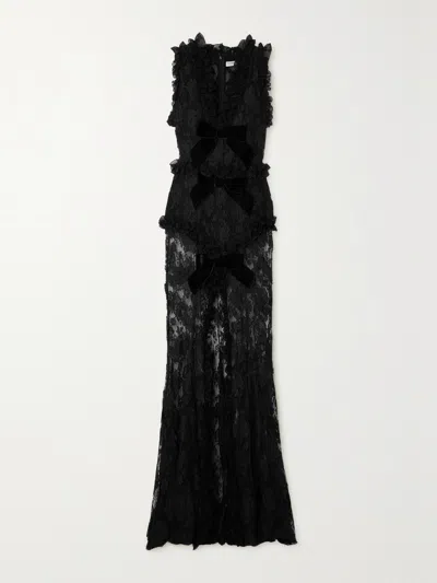 Alessandra Rich Bow-detailed Ruffled Cotton-blend Lace Gown In Black