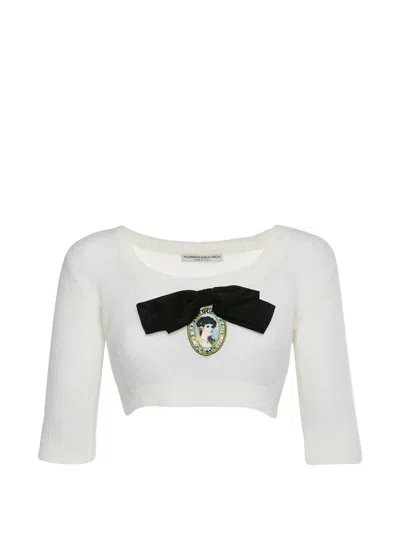 Pre-owned Alessandra Rich Bow-embelished Cameo-appliqué Cropped Top In White