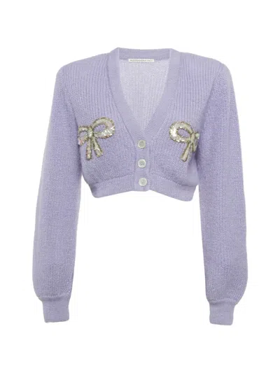 Pre-owned Alessandra Rich Bow-embellished Cropped Cardigan In Purple