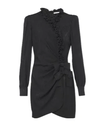 Alessandra Rich Bow-embellished Ruffled Silk Ripple Mini Dress In Black