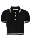 Alessandra Rich Braided Cotton Polo Shirt With Contrast Details