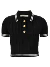 Alessandra Rich Braided Cotton Polo Shirt With Contrast Details In Black