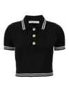 Alessandra Rich Braided Cotton Polo Shirt With Contrast Details In White
