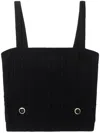 Alessandra Rich Square Neckline Knit Top With Jewel Buttons In Black